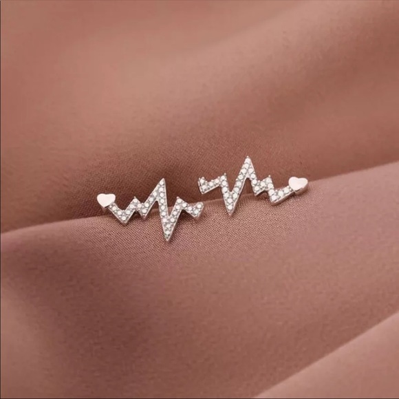 "Warrior" Heartbeat Diamond Minimalist EKG Everyday Nurse/Doctor Stud Earrings - Picture 8 of 9